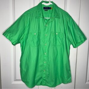 Polo Ralph Lauren Green Short Sleeve Size Large 100% Cotton Button Up Casual Men
